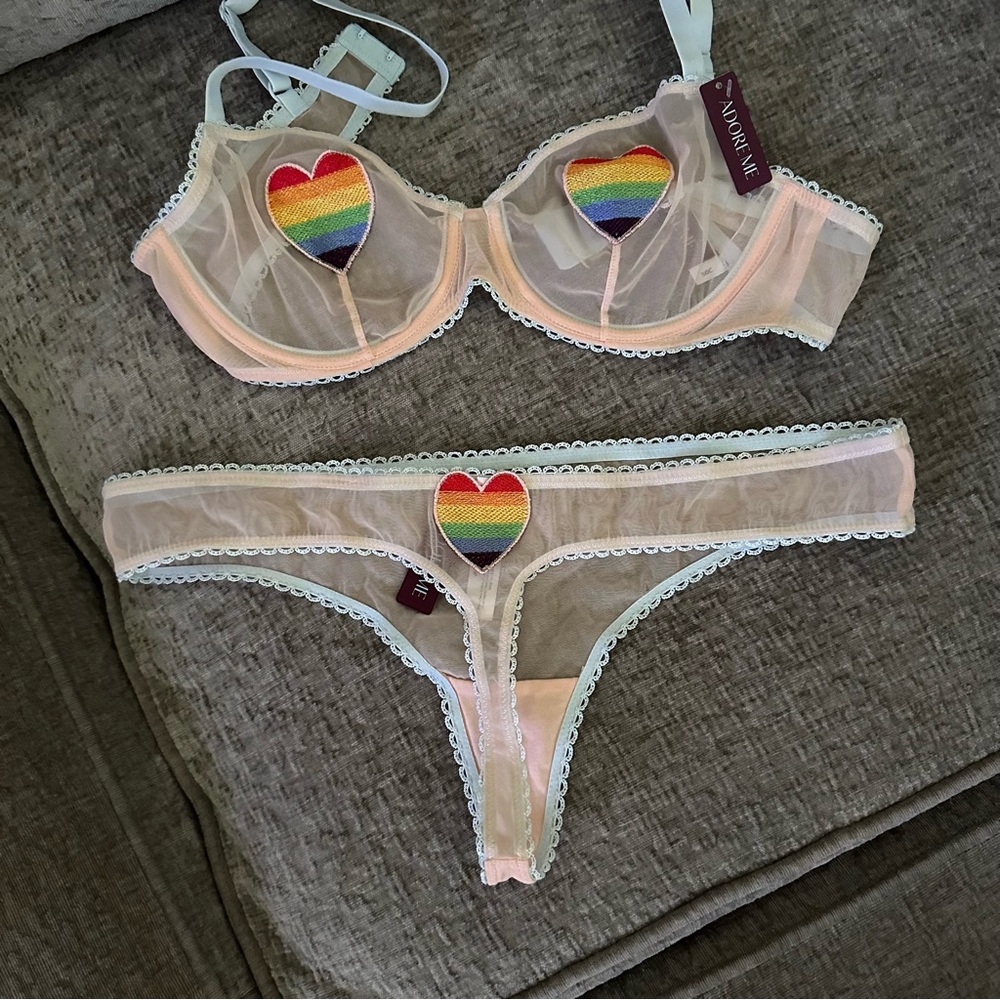 Rainbow Heart Embroidered Lingerie Set
